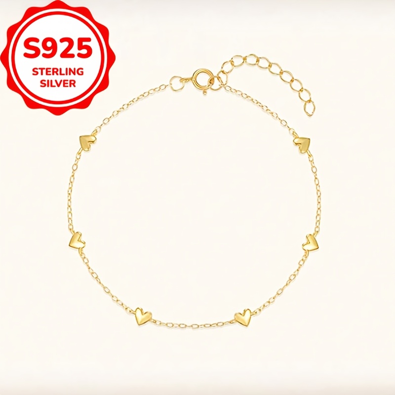 Women's S925 Silver Thin Heart Bracelet, Elegant Design